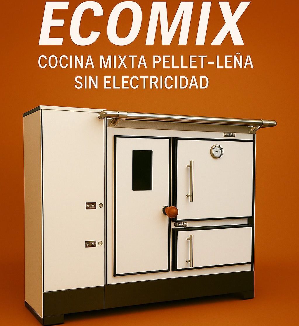 Cocina a pellet Sin electricidad - Modelo Ecomix mixta pellet o leña