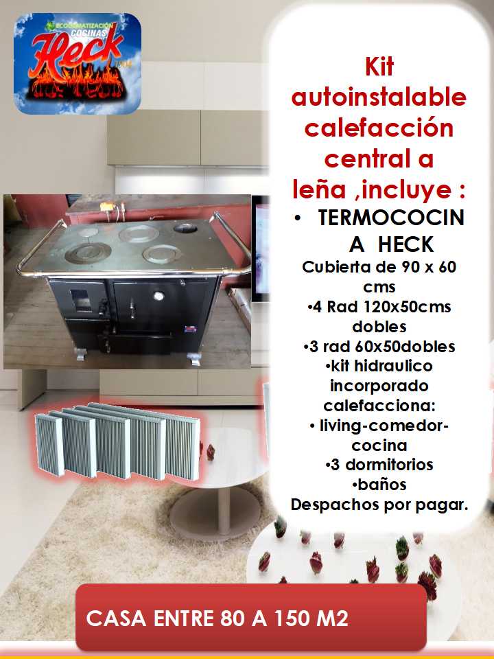 kit calefacción central con termococina leña autoinstalable